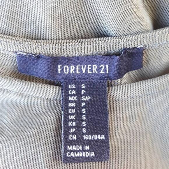 Forever 21 Netted Sheer Military Army Green Scoop Neck Tank Top Bodysuit Sz S - Picture 3 of 7